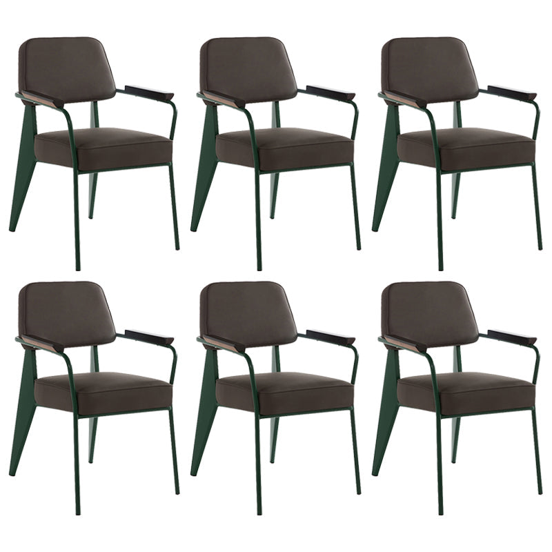 Industrial Style Dining Arm Chair Upholstered Open Back Armchairs with Metal Legs Grey Green Set of 6 Clearhalo ' kitchen&dining_furn' 'Dining Chairs' 'Dining Tables & Seating' 'dining_chair' 'Furniture' 'furniture_dining_chair' 'Kitchen & Dining Furniture' 'kitchen' 3853671