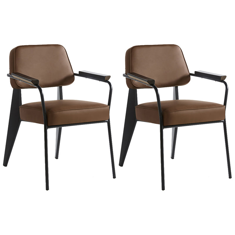 Industrial Style Dining Arm Chair Upholstered Open Back Armchairs with Metal Legs Coffee Black Set of 2 Clearhalo ' kitchen&dining_furn' 'Dining Chairs' 'Dining Tables & Seating' 'dining_chair' 'Furniture' 'furniture_dining_chair' 'Kitchen & Dining Furniture' 'kitchen' 3853672