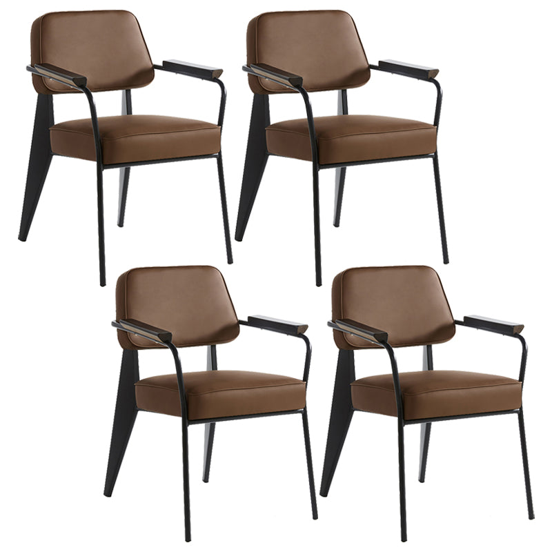 Industrial Style Dining Arm Chair Upholstered Open Back Armchairs with Metal Legs Coffee Black Set of 4 Clearhalo ' kitchen&dining_furn' 'Dining Chairs' 'Dining Tables & Seating' 'dining_chair' 'Furniture' 'furniture_dining_chair' 'Kitchen & Dining Furniture' 'kitchen' 3853673