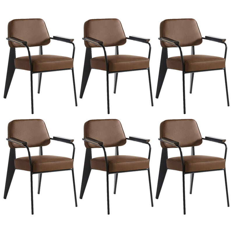 Industrial Style Dining Arm Chair Upholstered Open Back Armchairs with Metal Legs Coffee Black Set of 6 Clearhalo ' kitchen&dining_furn' 'Dining Chairs' 'Dining Tables & Seating' 'dining_chair' 'Furniture' 'furniture_dining_chair' 'Kitchen & Dining Furniture' 'kitchen' 3853674