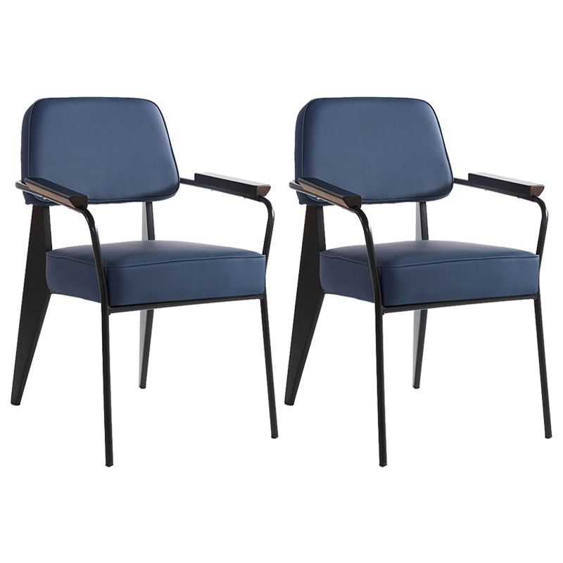 Industrial Style Dining Arm Chair Upholstered Open Back Armchairs with Metal Legs Blue Black Set of 2 Clearhalo ' kitchen&dining_furn' 'Dining Chairs' 'Dining Tables & Seating' 'dining_chair' 'Furniture' 'furniture_dining_chair' 'Kitchen & Dining Furniture' 'kitchen' 3853675