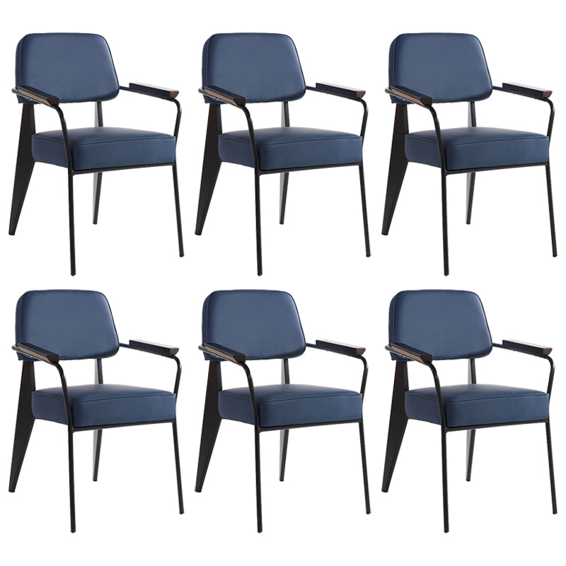 Industrial Style Dining Arm Chair Upholstered Open Back Armchairs with Metal Legs Blue Black Set of 6 Clearhalo ' kitchen&dining_furn' 'Dining Chairs' 'Dining Tables & Seating' 'dining_chair' 'Furniture' 'furniture_dining_chair' 'Kitchen & Dining Furniture' 'kitchen' 3853677