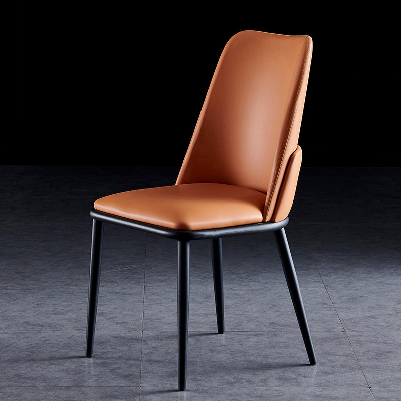 Contemporary Metal Dining Room Chairs Armless PU Leather Dining Chairs for Home Use Orange 1 Piece Clearhalo ' kitchen&dining_furn' 'Dining Chairs' 'Dining Tables & Seating' 'dining_chair' 'furn' 'furn_dining_chair' 'Furniture' 'furniture_dining_chair' 'Kitchen & Dining Furniture' 'kitchen' 3853682
