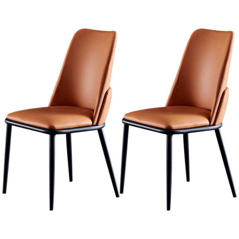 Contemporary Metal Dining Room Chairs Armless PU Leather Dining Chairs for Home Use Orange 2 Piece Set Clearhalo ' kitchen&dining_furn' 'Dining Chairs' 'Dining Tables & Seating' 'dining_chair' 'furn' 'furn_dining_chair' 'Furniture' 'furniture_dining_chair' 'Kitchen & Dining Furniture' 'kitchen' 3853683