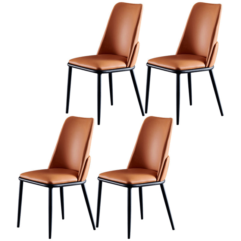 Contemporary Metal Dining Room Chairs Armless PU Leather Dining Chairs for Home Use Orange 4 Piece Set Clearhalo ' kitchen&dining_furn' 'Dining Chairs' 'Dining Tables & Seating' 'dining_chair' 'furn' 'furn_dining_chair' 'Furniture' 'furniture_dining_chair' 'Kitchen & Dining Furniture' 'kitchen' 3853685