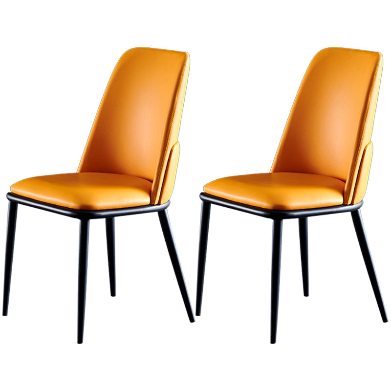 Contemporary Metal Dining Room Chairs Armless PU Leather Dining Chairs for Home Use Yellow 2 Piece Set Clearhalo ' kitchen&dining_furn' 'Dining Chairs' 'Dining Tables & Seating' 'dining_chair' 'furn' 'furn_dining_chair' 'Furniture' 'furniture_dining_chair' 'Kitchen & Dining Furniture' 'kitchen' 3853689