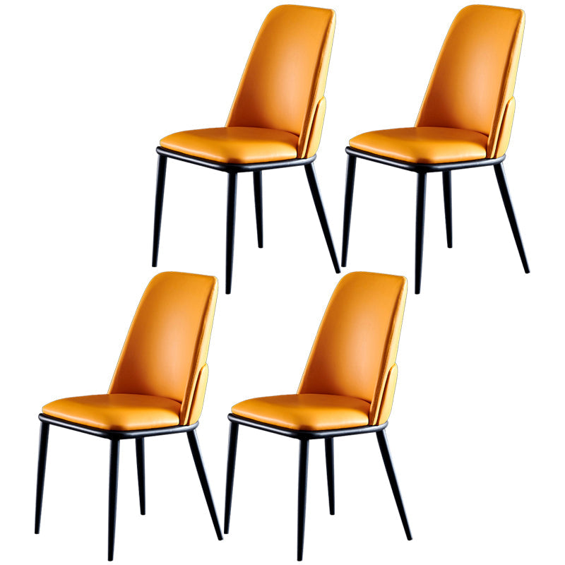 Contemporary Metal Dining Room Chairs Armless PU Leather Dining Chairs for Home Use Yellow 4 Piece Set Clearhalo ' kitchen&dining_furn' 'Dining Chairs' 'Dining Tables & Seating' 'dining_chair' 'furn' 'furn_dining_chair' 'Furniture' 'furniture_dining_chair' 'Kitchen & Dining Furniture' 'kitchen' 3853692