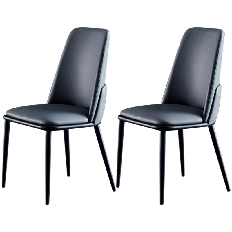 Contemporary Metal Dining Room Chairs Armless PU Leather Dining Chairs for Home Use Dark Gray 2 Piece Set Clearhalo ' kitchen&dining_furn' 'Dining Chairs' 'Dining Tables & Seating' 'dining_chair' 'furn' 'furn_dining_chair' 'Furniture' 'furniture_dining_chair' 'Kitchen & Dining Furniture' 'kitchen' 3853696