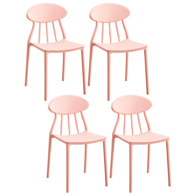 Modern Kitchen Plastic Dining Chairs Open Back Dining Side Armless Chairs Pink 4 Piece Set Clearhalo ' kitchen&dining_furn' 'Dining Chairs' 'Dining Tables & Seating' 'dining_chair' 'furn' 'furn_dining_chair' 'Furniture' 'furniture_dining_chair' 'Kitchen & Dining Furniture' 'kitchen' 3853708