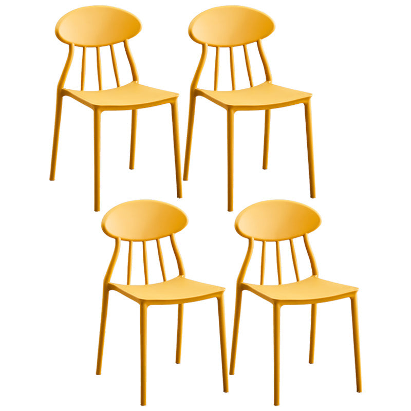 Modern Kitchen Plastic Dining Chairs Open Back Dining Side Armless Chairs Yellow 4 Piece Set Clearhalo ' kitchen&dining_furn' 'Dining Chairs' 'Dining Tables & Seating' 'dining_chair' 'furn' 'furn_dining_chair' 'Furniture' 'furniture_dining_chair' 'Kitchen & Dining Furniture' 'kitchen' 3853713
