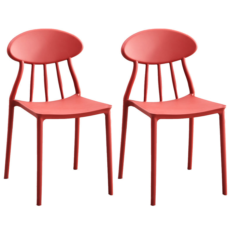 Modern Kitchen Plastic Dining Chairs Open Back Dining Side Armless Chairs Red 2 Piece Set Clearhalo ' kitchen&dining_furn' 'Dining Chairs' 'Dining Tables & Seating' 'dining_chair' 'furn' 'furn_dining_chair' 'Furniture' 'furniture_dining_chair' 'Kitchen & Dining Furniture' 'kitchen' 3853724