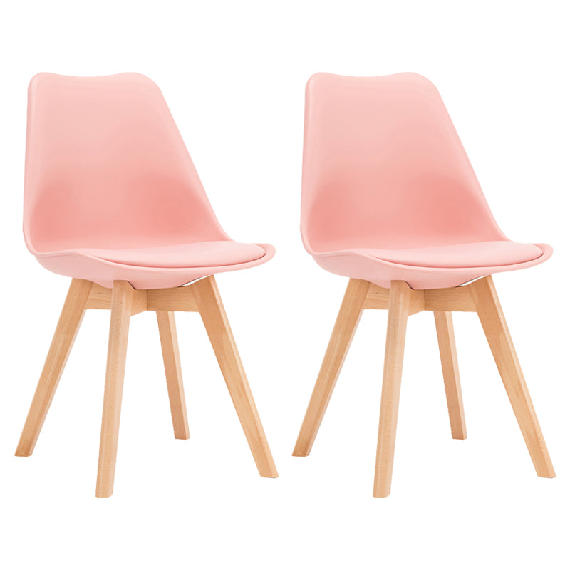Contemporary Style Dining Room Chairs Solid Armless Chairs with Wooden Legs Pink Set of 2 Clearhalo ' kitchen&dining_furn' 'Dining Chairs' 'Dining Tables & Seating' 'dining_chair' 'Furniture' 'furniture_dining_chair' 'Kitchen & Dining Furniture' 'kitchen' 3853776