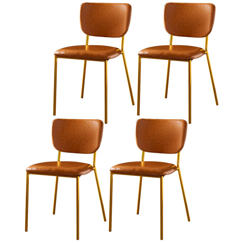 Scandinavian Style Metal Chair Set Kitchen Open Back Stackable Side Chairs Yellow 4 Piece Set Brass Gold Clearhalo ' kitchen&dining_furn' 'Dining Chairs' 'Dining Tables & Seating' 'dining_chair' 'furn' 'furn_dining_chair' 'Furniture' 'furniture_dining_chair' 'Kitchen & Dining Furniture' 'kitchen' 3853862
