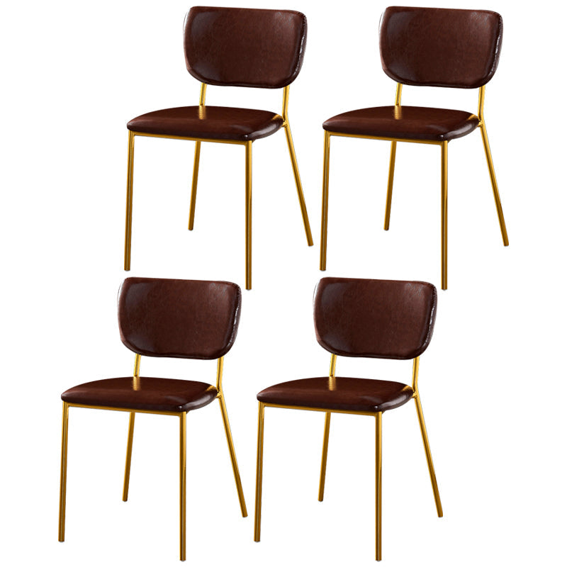 Scandinavian Style Metal Chair Set Kitchen Open Back Stackable Side Chairs Brown 4 Piece Set Brass Gold Clearhalo ' kitchen&dining_furn' 'Dining Chairs' 'Dining Tables & Seating' 'dining_chair' 'furn' 'furn_dining_chair' 'Furniture' 'furniture_dining_chair' 'Kitchen & Dining Furniture' 'kitchen' 3853868