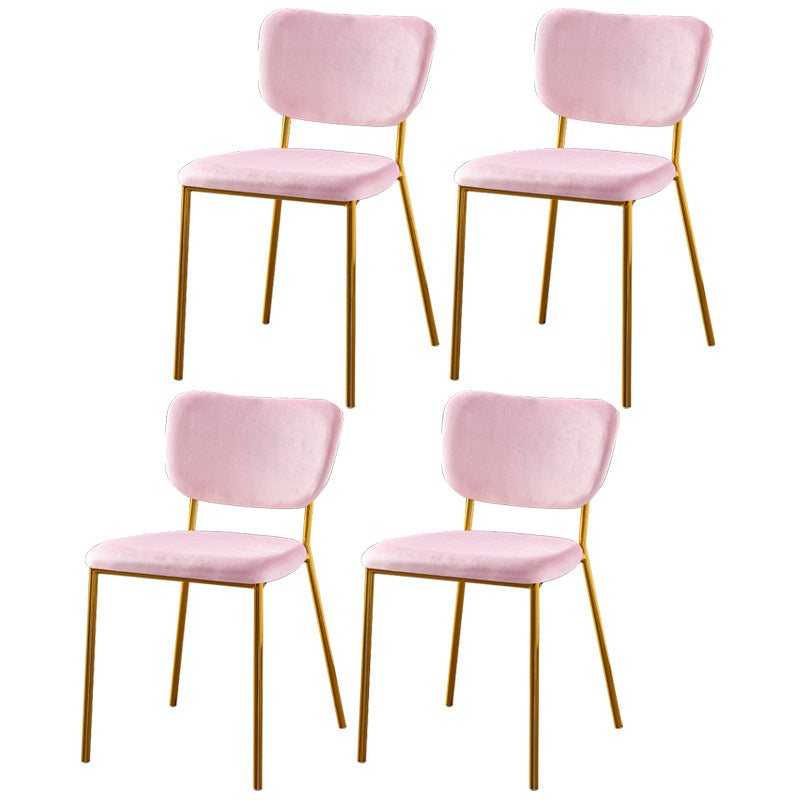 Scandinavian Style Metal Chair Set Kitchen Open Back Stackable Side Chairs Pink 4 Piece Set Brass Gold Clearhalo ' kitchen&dining_furn' 'Dining Chairs' 'Dining Tables & Seating' 'dining_chair' 'furn' 'furn_dining_chair' 'Furniture' 'furniture_dining_chair' 'Kitchen & Dining Furniture' 'kitchen' 3853892
