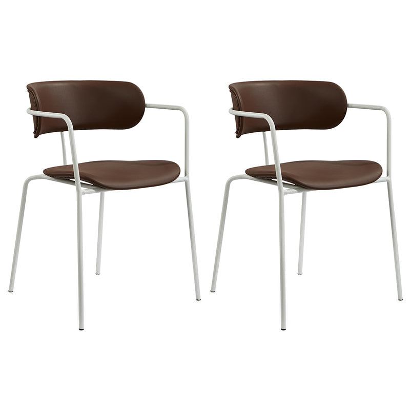 Contemporary Metal Dining Room Chairs Open Back Dining Side Arm Chair for Home Use Brown 2 Piece Set Clearhalo ' kitchen&dining_furn' 'Dining Chairs' 'Dining Tables & Seating' 'dining_chair' 'furn' 'furn_dining_chair' 'Furniture' 'furniture_dining_chair' 'Kitchen & Dining Furniture' 'kitchen' 3853915