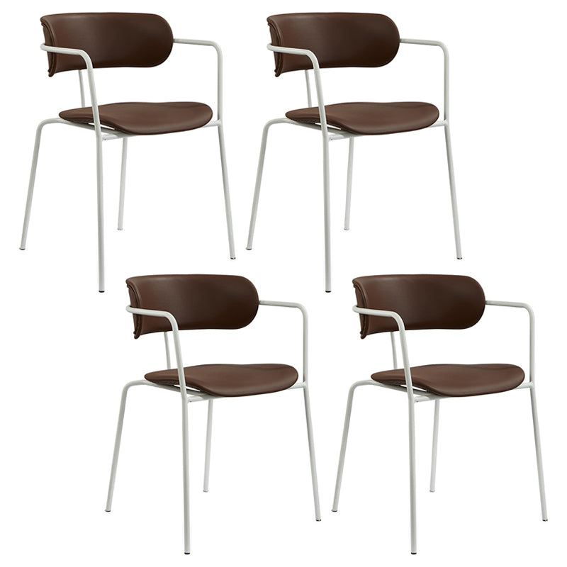 Contemporary Metal Dining Room Chairs Open Back Dining Side Arm Chair for Home Use Brown 4 Piece Set Clearhalo ' kitchen&dining_furn' 'Dining Chairs' 'Dining Tables & Seating' 'dining_chair' 'furn' 'furn_dining_chair' 'Furniture' 'furniture_dining_chair' 'Kitchen & Dining Furniture' 'kitchen' 3853916