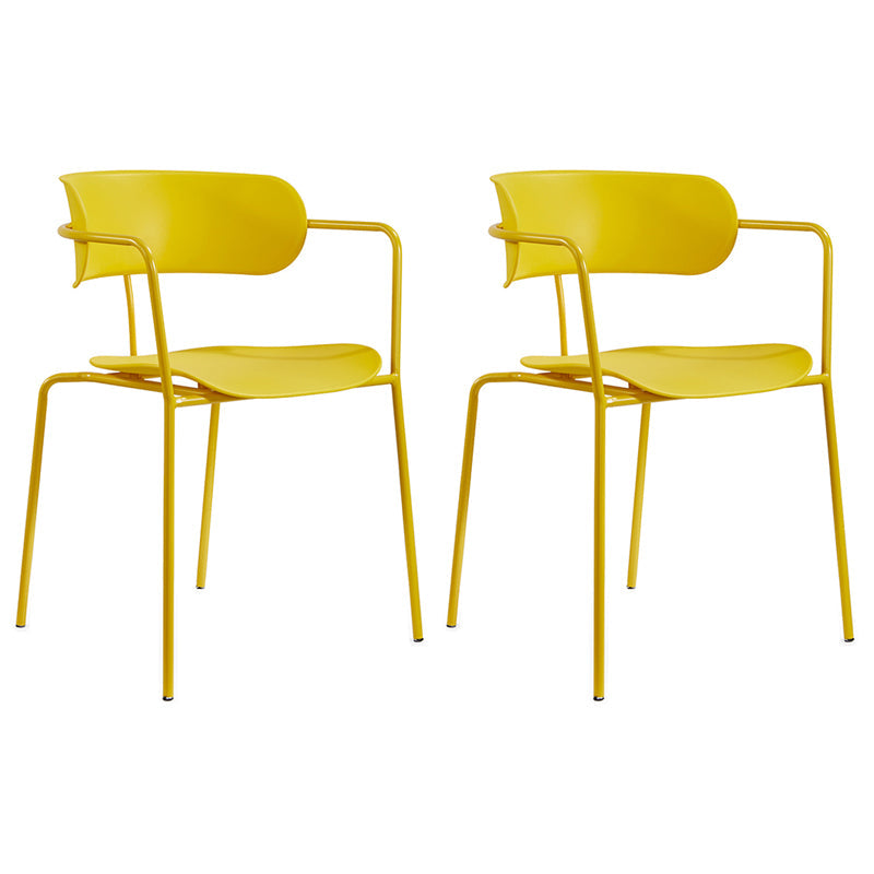 Contemporary Metal Dining Room Chairs Open Back Dining Side Arm Chair for Home Use Yellow 2 Piece Set Clearhalo ' kitchen&dining_furn' 'Dining Chairs' 'Dining Tables & Seating' 'dining_chair' 'furn' 'furn_dining_chair' 'Furniture' 'furniture_dining_chair' 'Kitchen & Dining Furniture' 'kitchen' 3853944