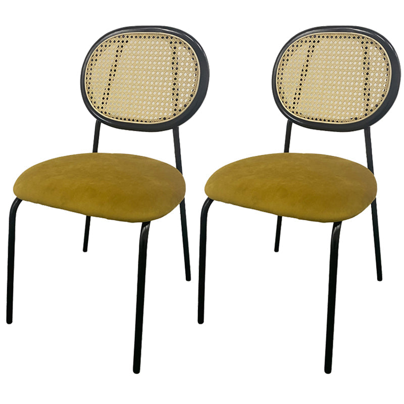 Open Back Armless Dining Chairs Upholstered Side Chair with Metal Legs Yellow 2 Piece Set Clearhalo ' kitchen&dining_furn' 'Dining Chairs' 'Dining Tables & Seating' 'dining_chair' 'furn' 'furn_dining_chair' 'Furniture' 'furniture_dining_chair' 'Kitchen & Dining Furniture' 'kitchen' 3853957