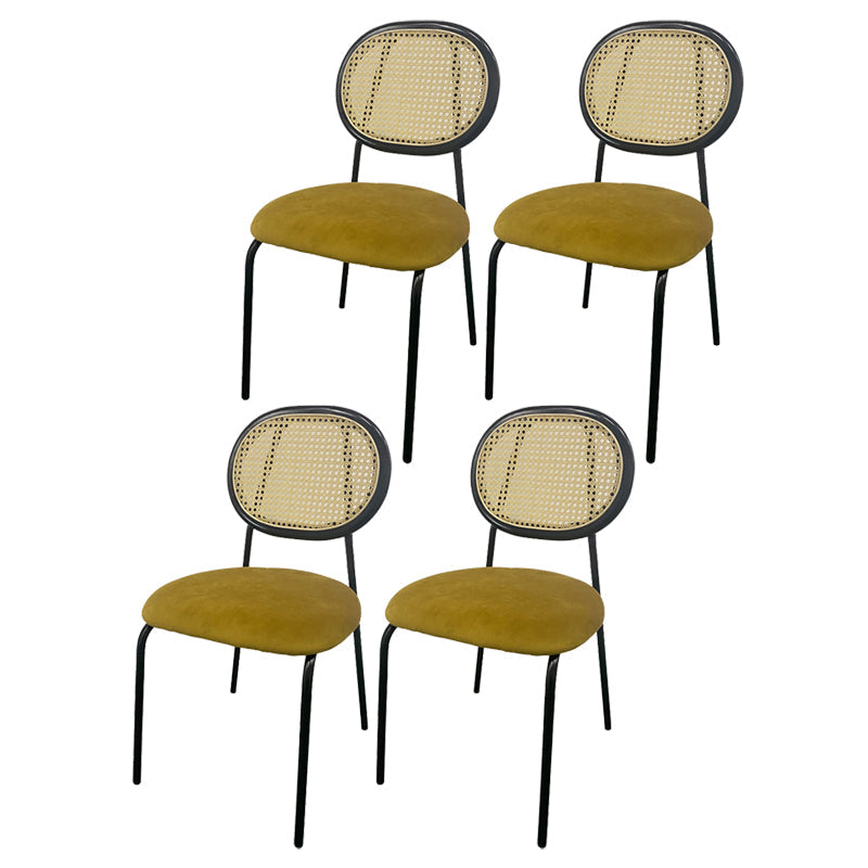 Open Back Armless Dining Chairs Upholstered Side Chair with Metal Legs Yellow 4 Piece Set Clearhalo ' kitchen&dining_furn' 'Dining Chairs' 'Dining Tables & Seating' 'dining_chair' 'furn' 'furn_dining_chair' 'Furniture' 'furniture_dining_chair' 'Kitchen & Dining Furniture' 'kitchen' 3853959