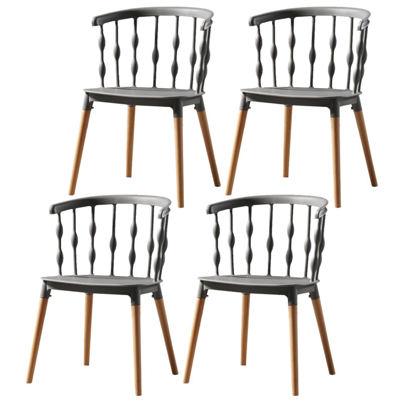 Contemporary Style Dining Room Chairs Plastic Armless Chairs with Wooden Legs Grey 4 Piece Set Clearhalo ' kitchen&dining_furn' 'Dining Chairs' 'Dining Tables & Seating' 'dining_chair' 'furn' 'furn_dining_chair' 'Furniture' 'furniture_dining_chair' 'Kitchen & Dining Furniture' 'kitchen' 3853995