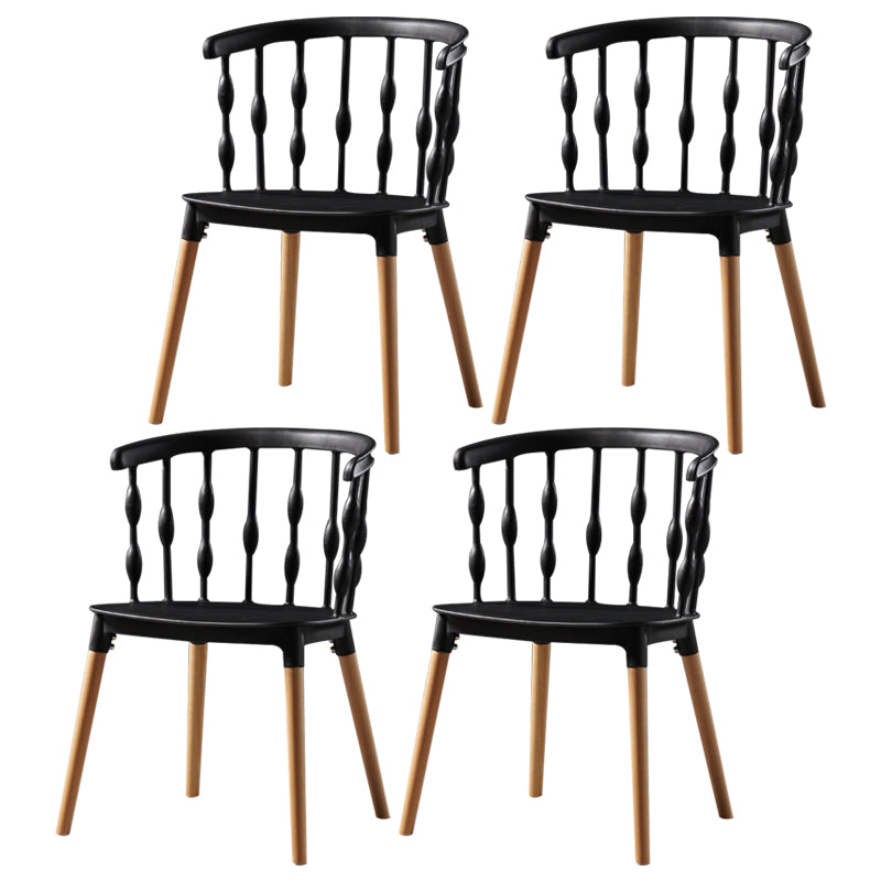 Contemporary Style Dining Room Chairs Plastic Armless Chairs with Wooden Legs Black 4 Piece Set Clearhalo ' kitchen&dining_furn' 'Dining Chairs' 'Dining Tables & Seating' 'dining_chair' 'furn' 'furn_dining_chair' 'Furniture' 'furniture_dining_chair' 'Kitchen & Dining Furniture' 'kitchen' 3854000