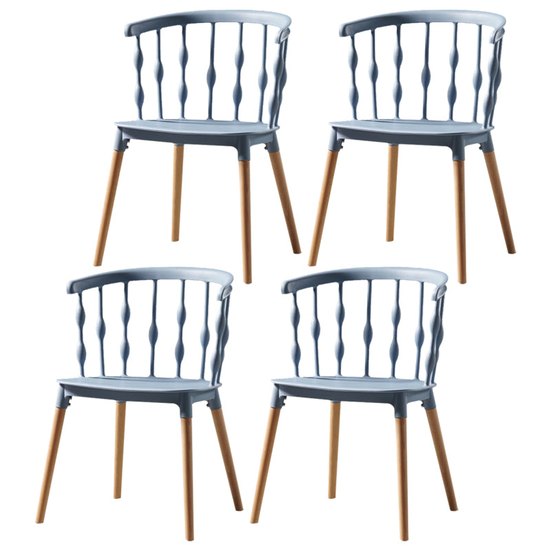 Contemporary Style Dining Room Chairs Plastic Armless Chairs with Wooden Legs Blue 4 Piece Set Clearhalo ' kitchen&dining_furn' 'Dining Chairs' 'Dining Tables & Seating' 'dining_chair' 'furn' 'furn_dining_chair' 'Furniture' 'furniture_dining_chair' 'Kitchen & Dining Furniture' 'kitchen' 3854021