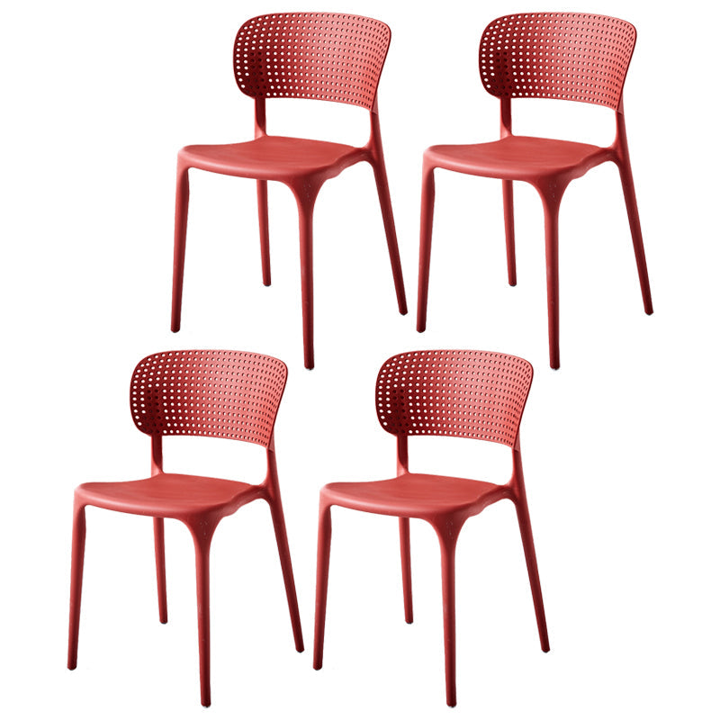 Modern Indoor-Outdoor Plastic Dining Armchair Home Open Back Dining Side Chair Red 4 Piece Set Clearhalo ' kitchen&dining_furn' 'Dining Chairs' 'Dining Tables & Seating' 'dining_chair' 'furn' 'furn_dining_chair' 'Furniture' 'furniture_dining_chair' 'Kitchen & Dining Furniture' 'kitchen' 3854087
