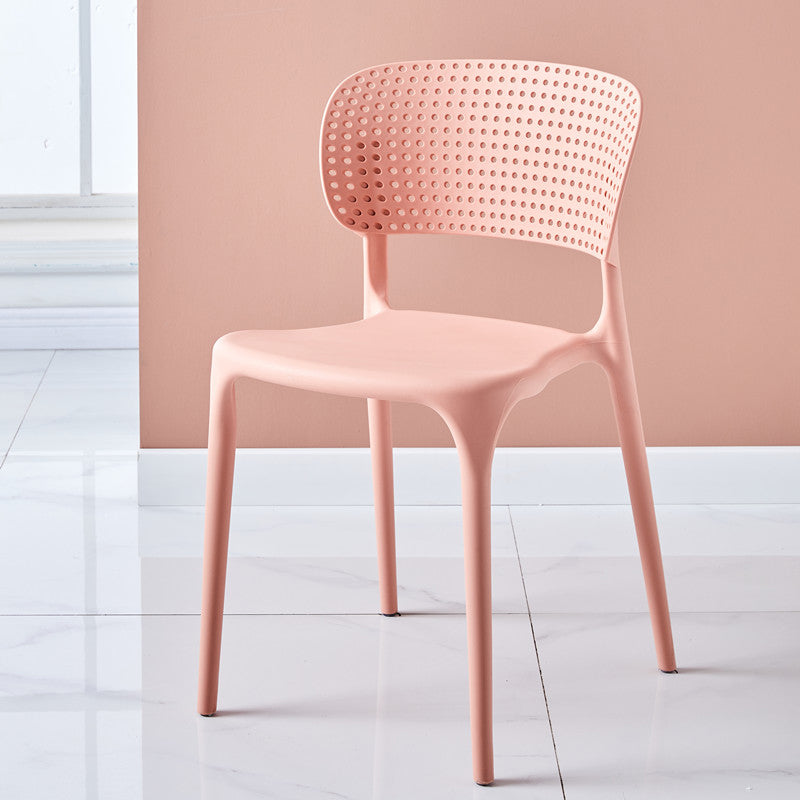 Modern Indoor-Outdoor Plastic Dining Armchair Home Open Back Dining Side Chair Pink 1 Piece Clearhalo ' kitchen&dining_furn' 'Dining Chairs' 'Dining Tables & Seating' 'dining_chair' 'furn' 'furn_dining_chair' 'Furniture' 'furniture_dining_chair' 'Kitchen & Dining Furniture' 'kitchen' 3854102