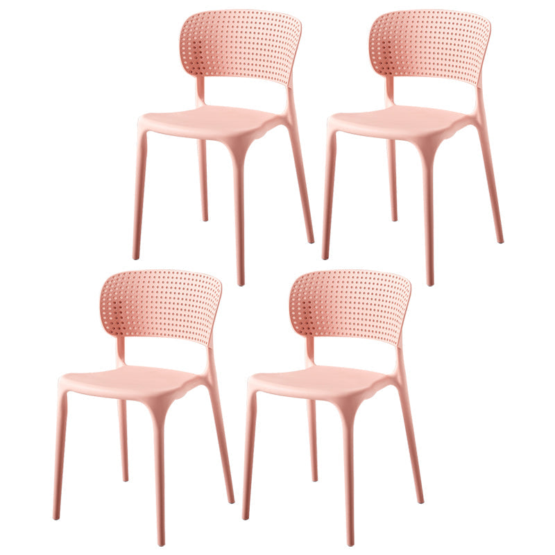 Modern Indoor-Outdoor Plastic Dining Armchair Home Open Back Dining Side Chair Pink 4 Piece Set Clearhalo ' kitchen&dining_furn' 'Dining Chairs' 'Dining Tables & Seating' 'dining_chair' 'furn' 'furn_dining_chair' 'Furniture' 'furniture_dining_chair' 'Kitchen & Dining Furniture' 'kitchen' 3854104