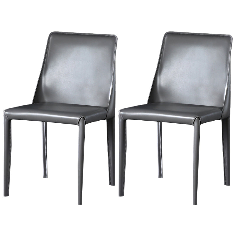 Contemporary Leather Dining Room Chairs Upholstered Armless Dining Chairs for Home Use Dark Gray 2 Piece Set Clearhalo ' kitchen&dining_furn' 'Dining Chairs' 'Dining Tables & Seating' 'dining_chair' 'furn' 'furn_dining_chair' 'Furniture' 'furniture_dining_chair' 'Kitchen & Dining Furniture' 'kitchen' 3854147