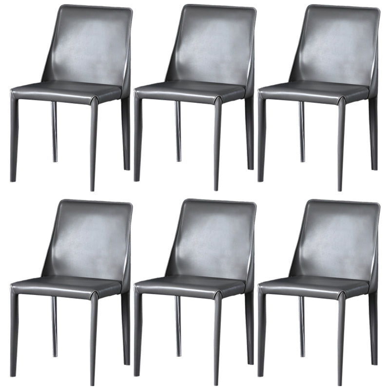 Contemporary Leather Dining Room Chairs Upholstered Armless Dining Chairs for Home Use Dark Gray 6 Piece Set Clearhalo ' kitchen&dining_furn' 'Dining Chairs' 'Dining Tables & Seating' 'dining_chair' 'furn' 'furn_dining_chair' 'Furniture' 'furniture_dining_chair' 'Kitchen & Dining Furniture' 'kitchen' 3854151