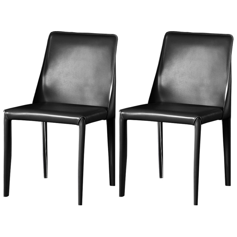 Contemporary Leather Dining Room Chairs Upholstered Armless Dining Chairs for Home Use Black 2 Piece Set Clearhalo ' kitchen&dining_furn' 'Dining Chairs' 'Dining Tables & Seating' 'dining_chair' 'furn' 'furn_dining_chair' 'Furniture' 'furniture_dining_chair' 'Kitchen & Dining Furniture' 'kitchen' 3854152