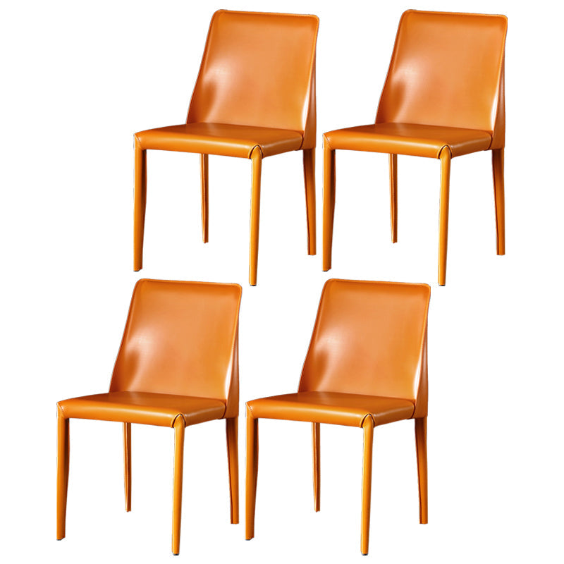 Contemporary Leather Dining Room Chairs Upholstered Armless Dining Chairs for Home Use Orange 4 Piece Set Clearhalo ' kitchen&dining_furn' 'Dining Chairs' 'Dining Tables & Seating' 'dining_chair' 'furn' 'furn_dining_chair' 'Furniture' 'furniture_dining_chair' 'Kitchen & Dining Furniture' 'kitchen' 3854167