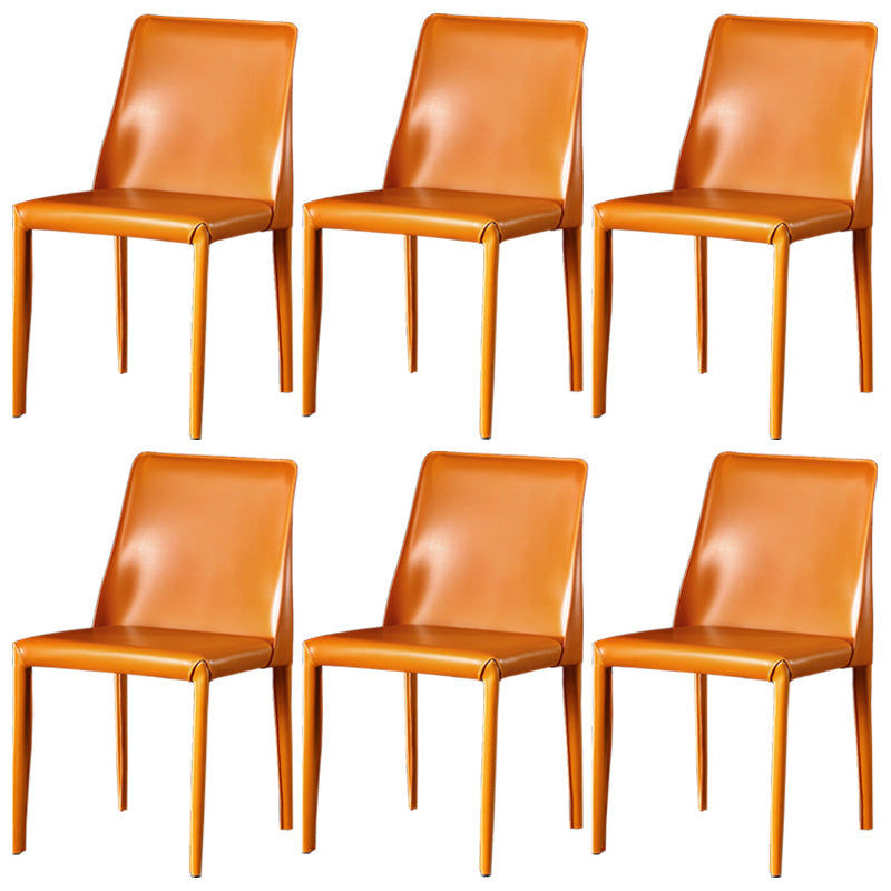 Contemporary Leather Dining Room Chairs Upholstered Armless Dining Chairs for Home Use Orange 6 Piece Set Clearhalo ' kitchen&dining_furn' 'Dining Chairs' 'Dining Tables & Seating' 'dining_chair' 'furn' 'furn_dining_chair' 'Furniture' 'furniture_dining_chair' 'Kitchen & Dining Furniture' 'kitchen' 3854168
