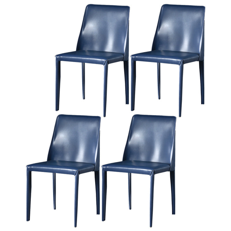 Contemporary Leather Dining Room Chairs Upholstered Armless Dining Chairs for Home Use Blue 4 Piece Set Clearhalo ' kitchen&dining_furn' 'Dining Chairs' 'Dining Tables & Seating' 'dining_chair' 'furn' 'furn_dining_chair' 'Furniture' 'furniture_dining_chair' 'Kitchen & Dining Furniture' 'kitchen' 3854170