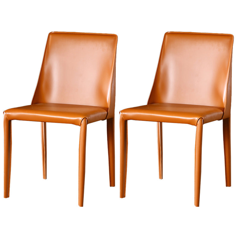 Contemporary Leather Dining Room Chairs Upholstered Armless Dining Chairs for Home Use Light Orange 2 Piece Set Clearhalo ' kitchen&dining_furn' 'Dining Chairs' 'Dining Tables & Seating' 'dining_chair' 'furn' 'furn_dining_chair' 'Furniture' 'furniture_dining_chair' 'Kitchen & Dining Furniture' 'kitchen' 3854175