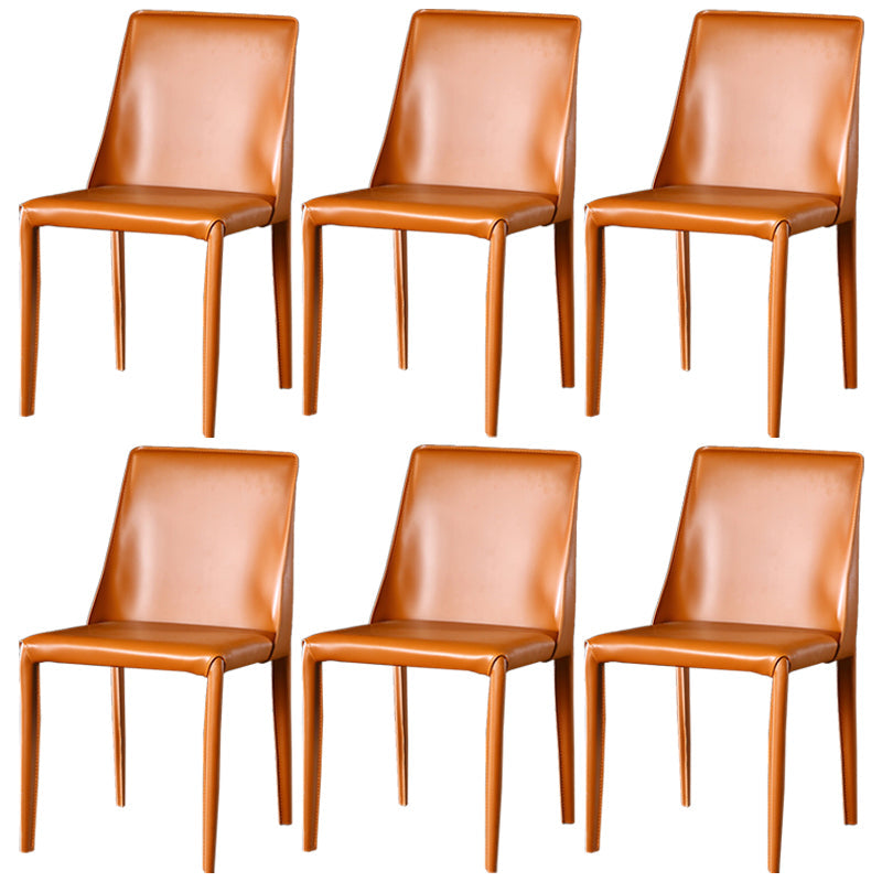 Contemporary Leather Dining Room Chairs Upholstered Armless Dining Chairs for Home Use Light Orange 6 Piece Set Clearhalo ' kitchen&dining_furn' 'Dining Chairs' 'Dining Tables & Seating' 'dining_chair' 'furn' 'furn_dining_chair' 'Furniture' 'furniture_dining_chair' 'Kitchen & Dining Furniture' 'kitchen' 3854177