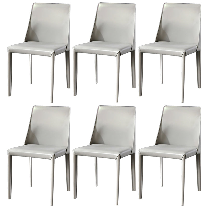 Contemporary Leather Dining Room Chairs Upholstered Armless Dining Chairs for Home Use Light Gray 6 Piece Set Clearhalo ' kitchen&dining_furn' 'Dining Chairs' 'Dining Tables & Seating' 'dining_chair' 'furn' 'furn_dining_chair' 'Furniture' 'furniture_dining_chair' 'Kitchen & Dining Furniture' 'kitchen' 3854180