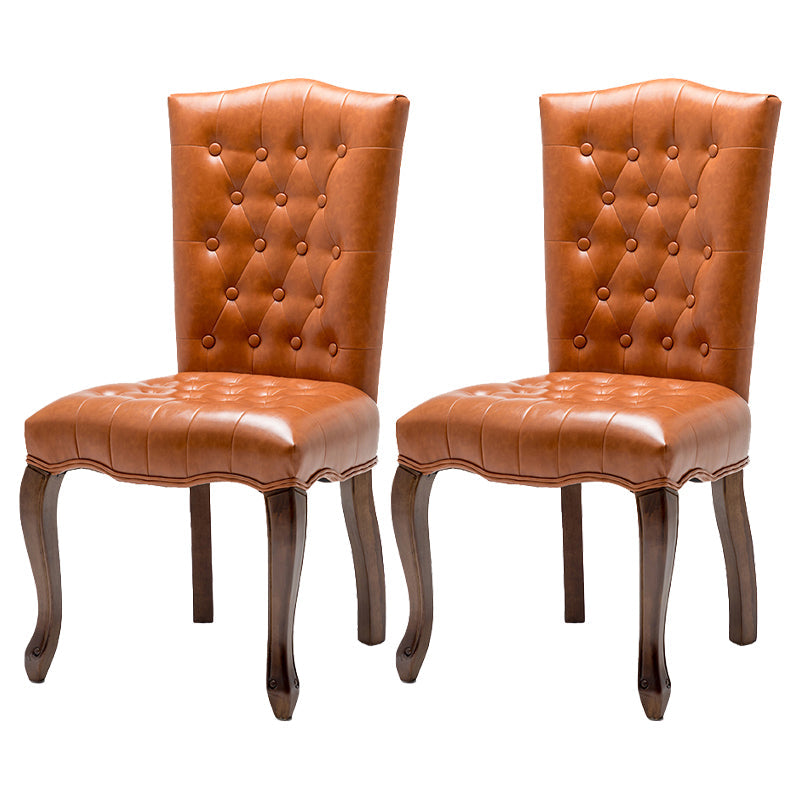French Country Armless Dining Chairs PU Leather Upholstered Dining Side Chairs Orange 2 Piece Set Clearhalo ' kitchen&dining_furn' 'Dining Chairs' 'Dining Tables & Seating' 'dining_chair' 'furn' 'furn_dining_chair' 'Furniture' 'furniture_dining_chair' 'Kitchen & Dining Furniture' 'kitchen' 3854209
