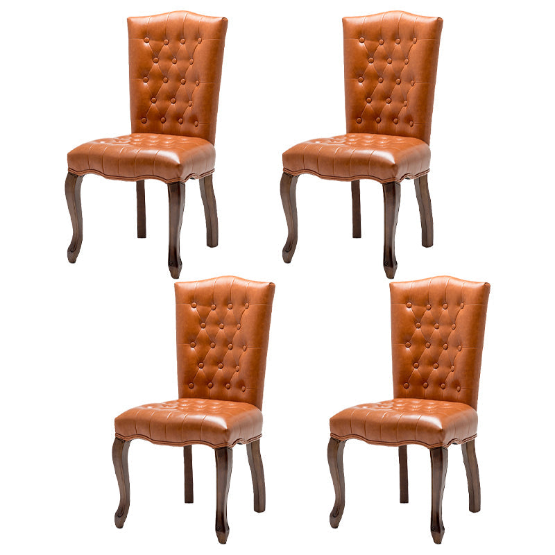 French Country Armless Dining Chairs PU Leather Upholstered Dining Side Chairs Orange 4 Piece Set Clearhalo ' kitchen&dining_furn' 'Dining Chairs' 'Dining Tables & Seating' 'dining_chair' 'furn' 'furn_dining_chair' 'Furniture' 'furniture_dining_chair' 'Kitchen & Dining Furniture' 'kitchen' 3854212