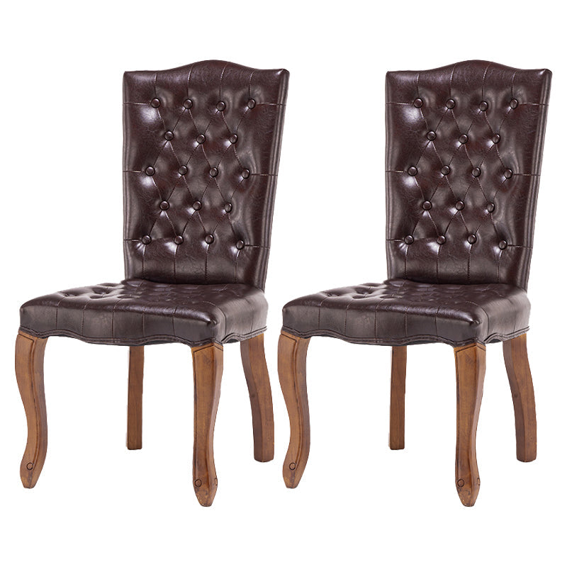 French Country Armless Dining Chairs PU Leather Upholstered Dining Side Chairs Coffee 2 Piece Set Clearhalo ' kitchen&dining_furn' 'Dining Chairs' 'Dining Tables & Seating' 'dining_chair' 'furn' 'furn_dining_chair' 'Furniture' 'furniture_dining_chair' 'Kitchen & Dining Furniture' 'kitchen' 3854216