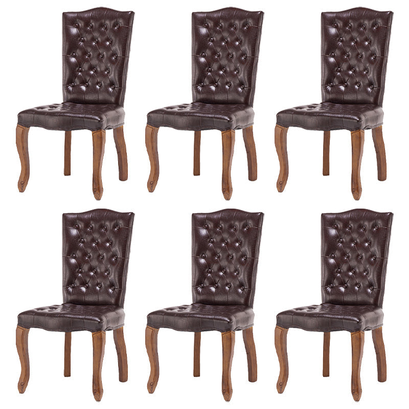 French Country Armless Dining Chairs PU Leather Upholstered Dining Side Chairs Coffee 6 Piece Set Clearhalo ' kitchen&dining_furn' 'Dining Chairs' 'Dining Tables & Seating' 'dining_chair' 'furn' 'furn_dining_chair' 'Furniture' 'furniture_dining_chair' 'Kitchen & Dining Furniture' 'kitchen' 3854220