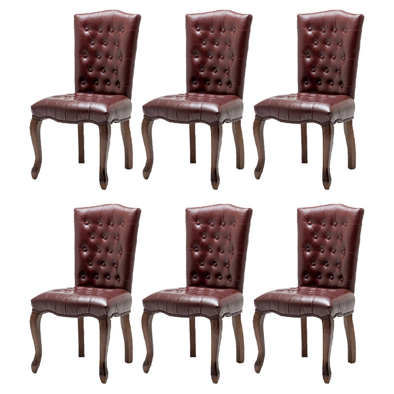French Country Armless Dining Chairs PU Leather Upholstered Dining Side Chairs Burgundy 6 Piece Set Clearhalo ' kitchen&dining_furn' 'Dining Chairs' 'Dining Tables & Seating' 'dining_chair' 'furn' 'furn_dining_chair' 'Furniture' 'furniture_dining_chair' 'Kitchen & Dining Furniture' 'kitchen' 3854225
