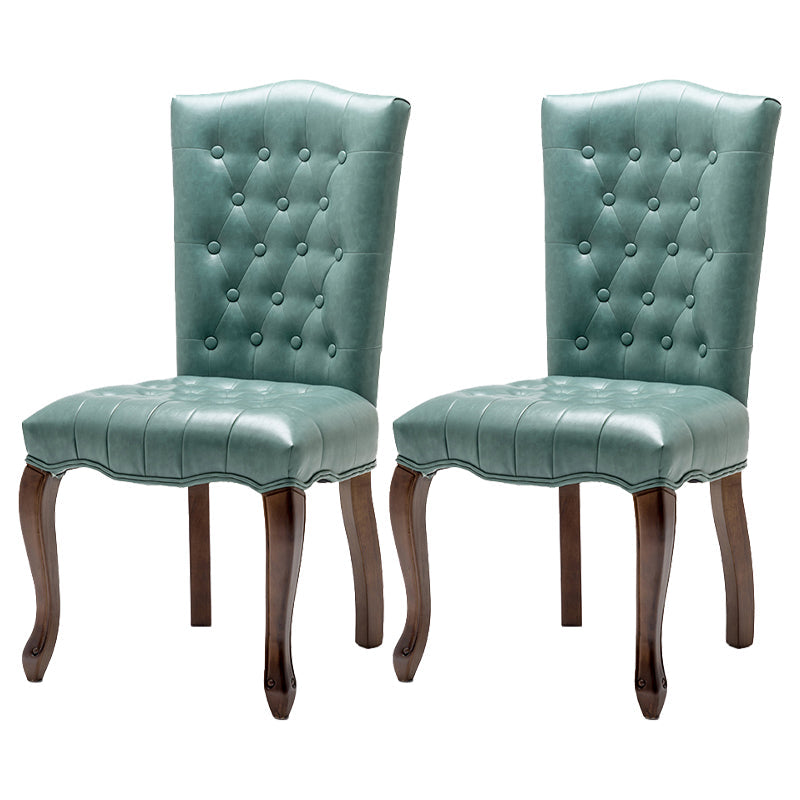 French Country Armless Dining Chairs PU Leather Upholstered Dining Side Chairs Lake Blue 2 Piece Set Clearhalo ' kitchen&dining_furn' 'Dining Chairs' 'Dining Tables & Seating' 'dining_chair' 'furn' 'furn_dining_chair' 'Furniture' 'furniture_dining_chair' 'Kitchen & Dining Furniture' 'kitchen' 3854228