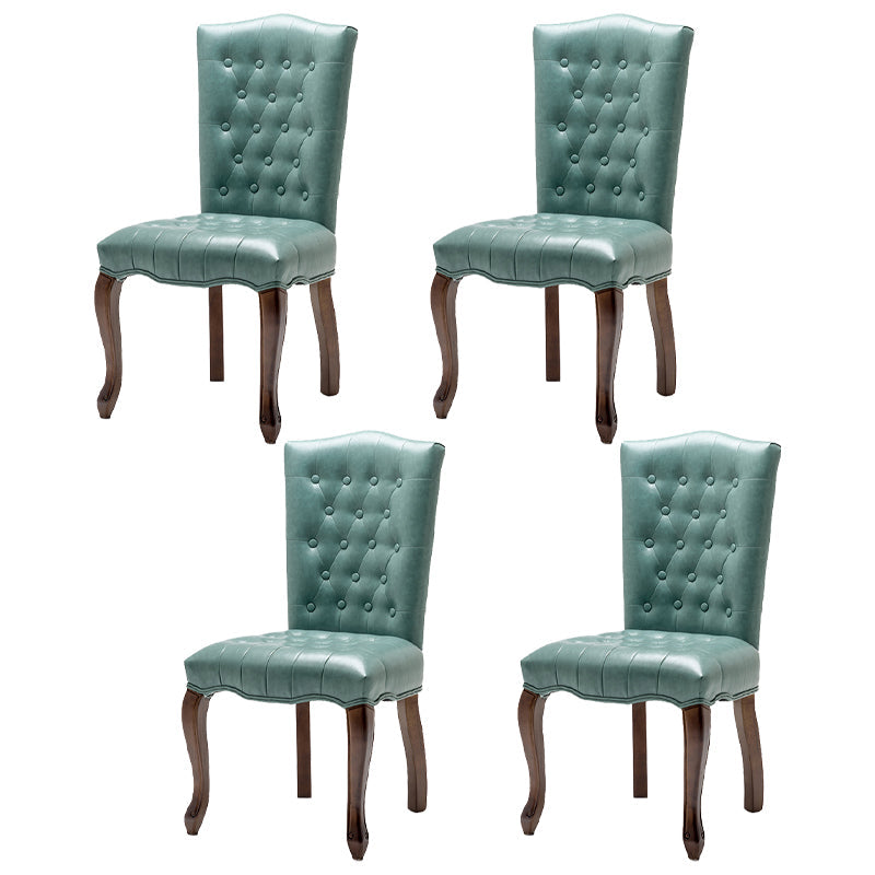 French Country Armless Dining Chairs PU Leather Upholstered Dining Side Chairs Lake Blue 4 Piece Set Clearhalo ' kitchen&dining_furn' 'Dining Chairs' 'Dining Tables & Seating' 'dining_chair' 'furn' 'furn_dining_chair' 'Furniture' 'furniture_dining_chair' 'Kitchen & Dining Furniture' 'kitchen' 3854229