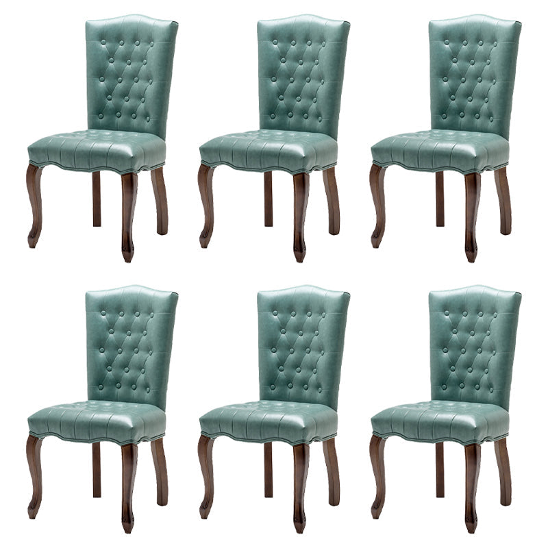 French Country Armless Dining Chairs PU Leather Upholstered Dining Side Chairs Lake Blue 6 Piece Set Clearhalo ' kitchen&dining_furn' 'Dining Chairs' 'Dining Tables & Seating' 'dining_chair' 'furn' 'furn_dining_chair' 'Furniture' 'furniture_dining_chair' 'Kitchen & Dining Furniture' 'kitchen' 3854231
