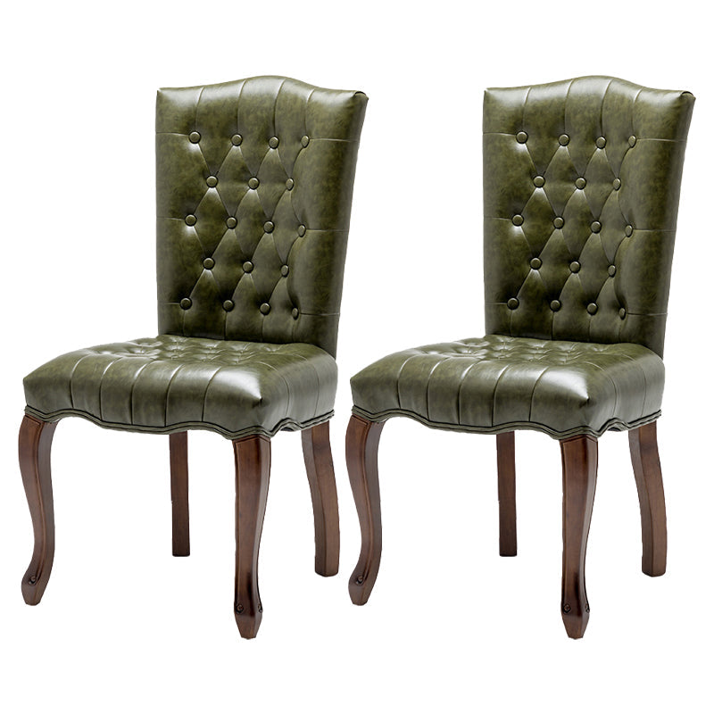 French Country Armless Dining Chairs PU Leather Upholstered Dining Side Chairs Army Green 2 Piece Set Clearhalo ' kitchen&dining_furn' 'Dining Chairs' 'Dining Tables & Seating' 'dining_chair' 'furn' 'furn_dining_chair' 'Furniture' 'furniture_dining_chair' 'Kitchen & Dining Furniture' 'kitchen' 3854232