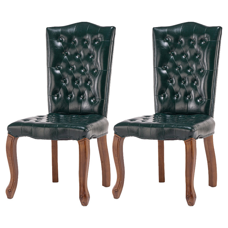 French Country Armless Dining Chairs PU Leather Upholstered Dining Side Chairs Blackish Green 2 Piece Set Clearhalo ' kitchen&dining_furn' 'Dining Chairs' 'Dining Tables & Seating' 'dining_chair' 'furn' 'furn_dining_chair' 'Furniture' 'furniture_dining_chair' 'Kitchen & Dining Furniture' 'kitchen' 3854238