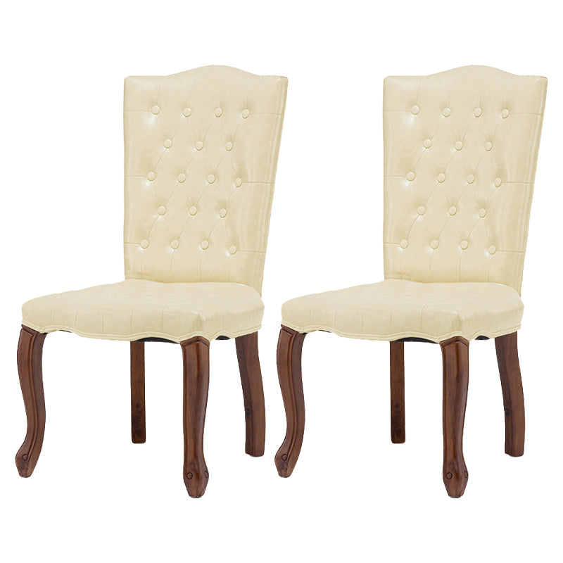 French Country Armless Dining Chairs PU Leather Upholstered Dining Side Chairs Off-White 2 Piece Set Clearhalo ' kitchen&dining_furn' 'Dining Chairs' 'Dining Tables & Seating' 'dining_chair' 'furn' 'furn_dining_chair' 'Furniture' 'furniture_dining_chair' 'Kitchen & Dining Furniture' 'kitchen' 3854244